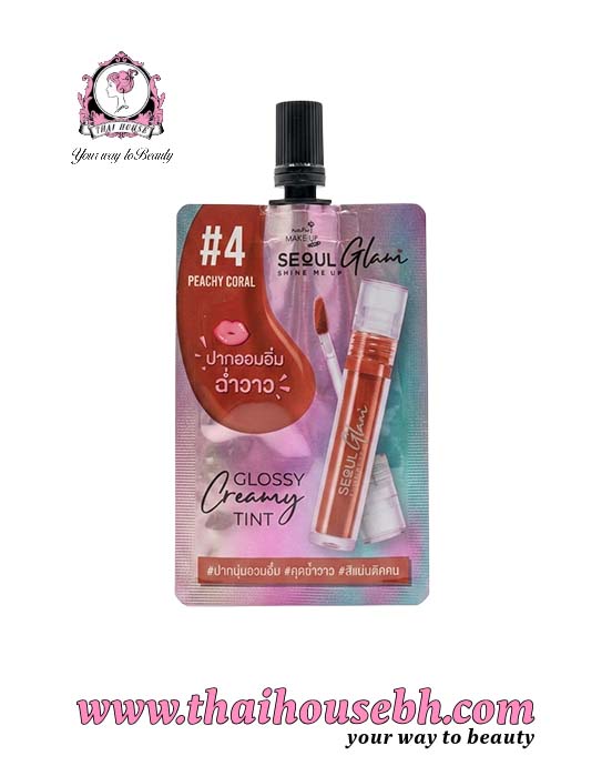 8858718652835 Nami Seoul Glam Glossy Creamy Tint Peachy Coral #4 Sachet - Image 1